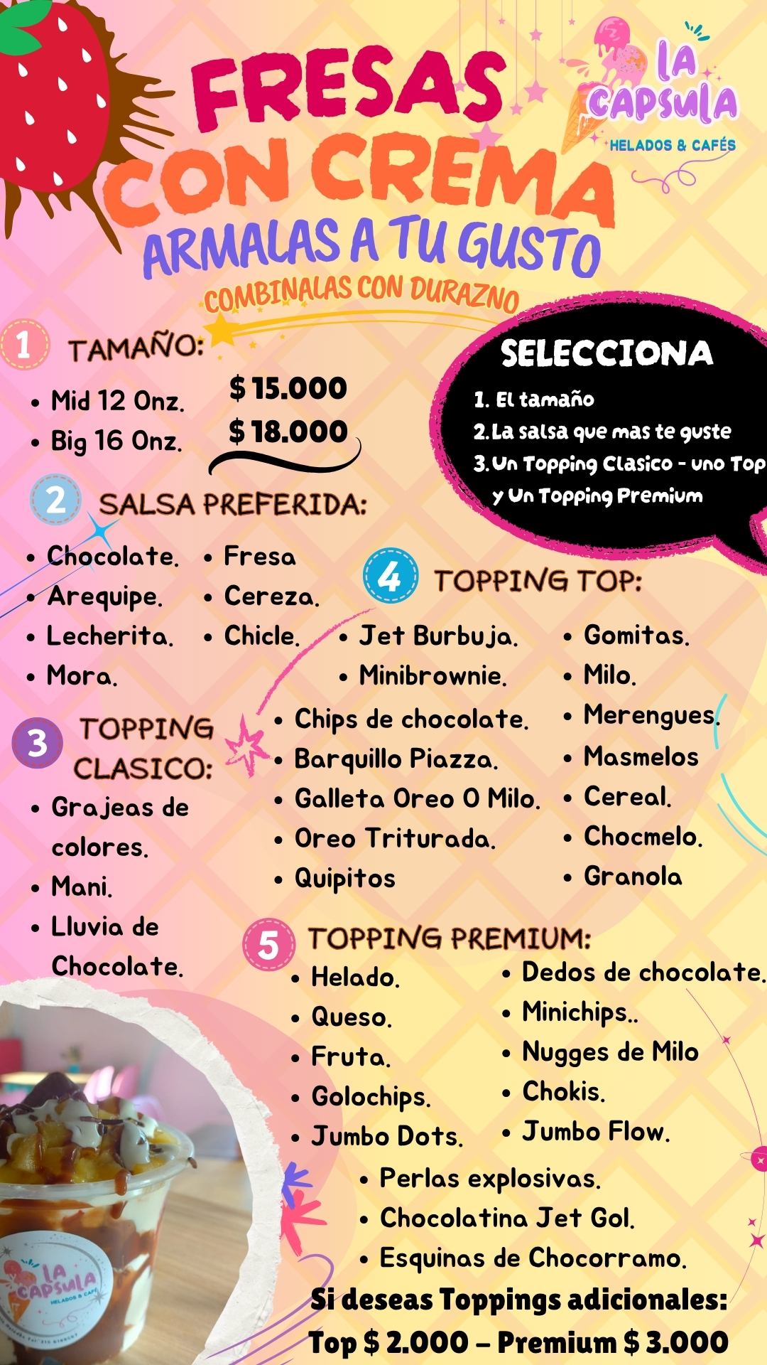 FRESAS CON CREMA EN LA HELADERIA LA CAPSULA, VISITANOS O PIDE TU DOMICILIO